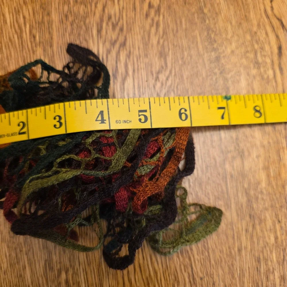 Lattice Knit Scarf Earth Tone Variegated Ruffle Boho Green Rust 5x66